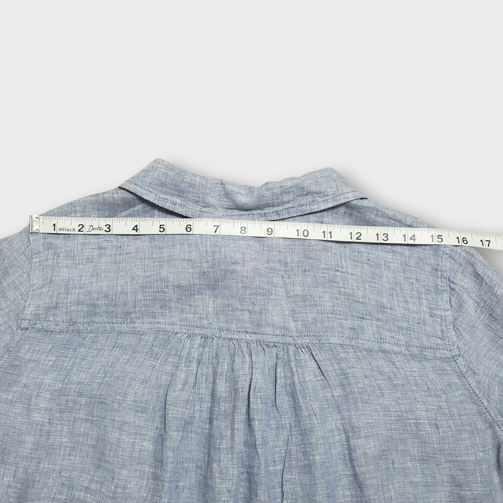 Sigrid Olsen Women Medium Blue 100% Linen Roll Tab Sleeve Henley Tunic Top - Picture 9 of 10